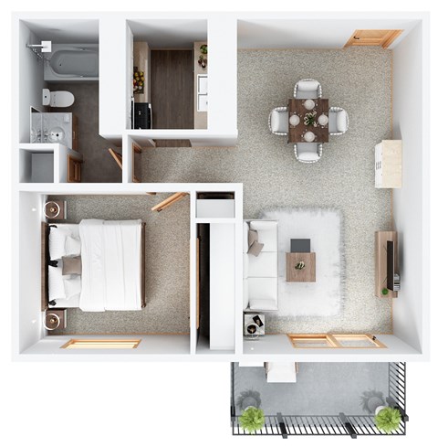 Floor plan for 1 bed, 1 bath, 768 sqft